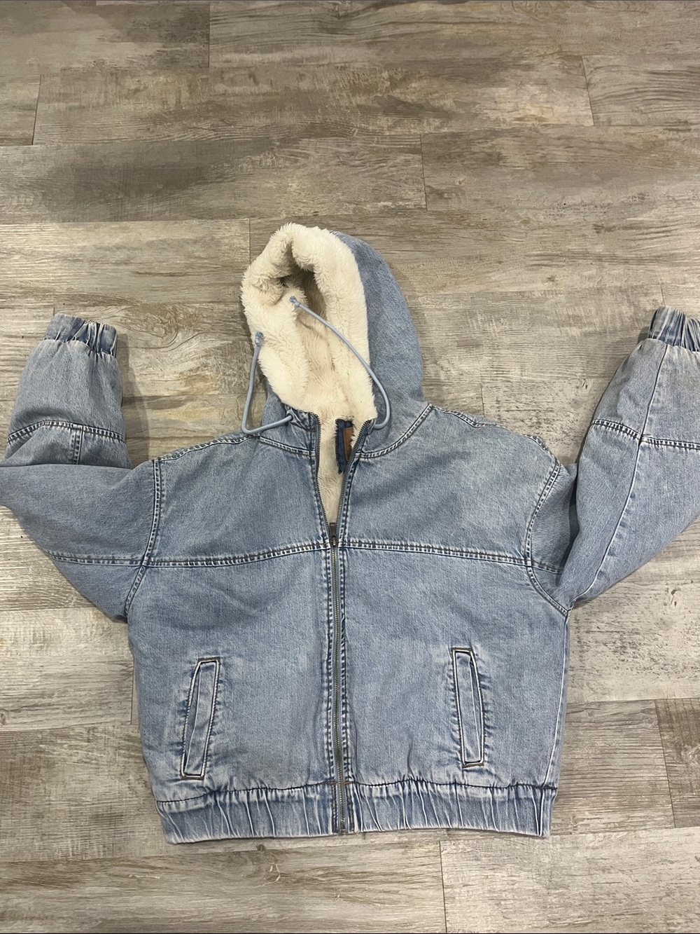 American Eagle Outfitters Light jacket Wash Denim Sherpa Hooded Jacket